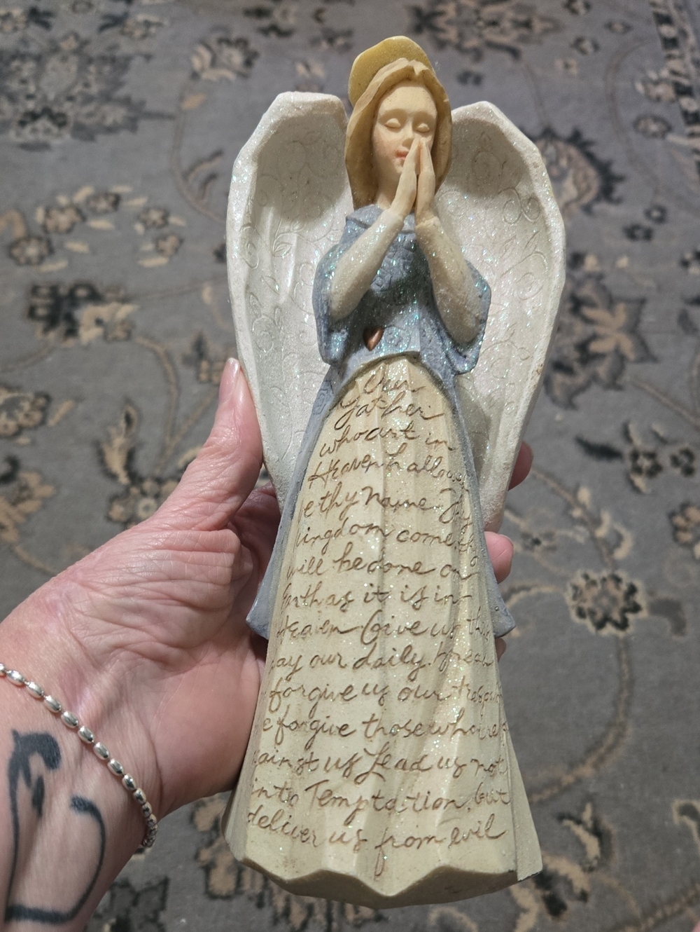 Enesco Group, INC. By Karen Hahn Ceramic Praying Angel in Cream, Blue and Gold